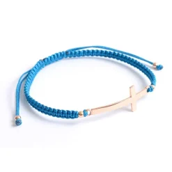 CHALISA T.. / Flattened Silver Cross Knotted Cord Anklet