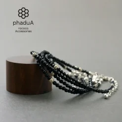 PHADUA / Black onyx (3mm) cut bead anklet adjuster